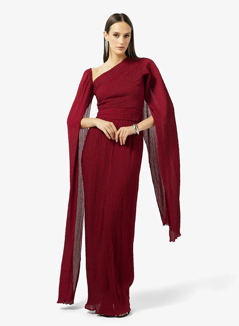 Draped Evening Dress With Exaggerated Sleeve